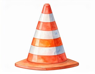 Whimsical watercolor traffic cone illustration evoking safety and construction zones