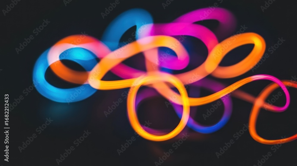 Poster vibrant glowing light trails dance across a dark canvas creating an abstract design