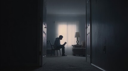 Obraz premium Dramatic Scene of Man Reading a Letter by a Window with Soft Light