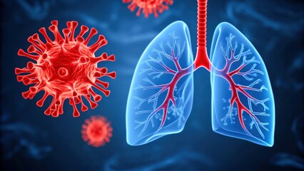 AI threats in healthcare systems challenge lung defense against virus, vivid blue red contrast evokes urgency and caution for patient safety