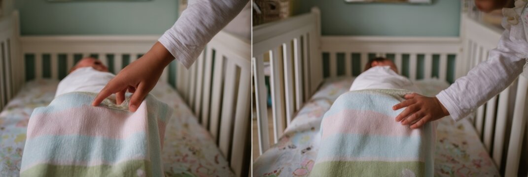 Authentic Caring Child Covering Sibling in Bed Premium Family Lifestyle Content for Warm, Loving, and Supportive Home Marketing Campaigns