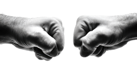 Two clenched fists, close-up, grayscale