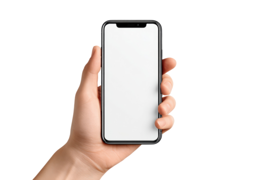 Hand holding a modern smartphone with blank screen