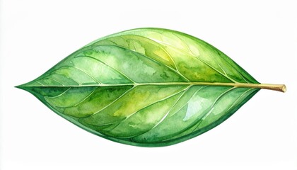 Obraz premium Watercolor painting of a vibrant green leaf on a white background