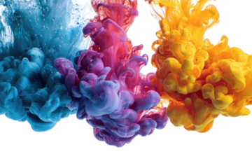 Vibrant swirling colors mixing in water.  Abstract, colorful ink clouds