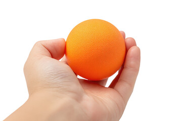 Close-up of a hand holding a vibrant orange sphere.  The sphere is smooth and textured