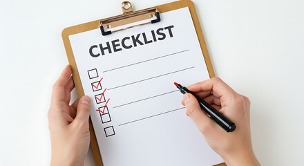 A Hand Methodically Marking Accomplished Tasks on a Crisp White Checklist