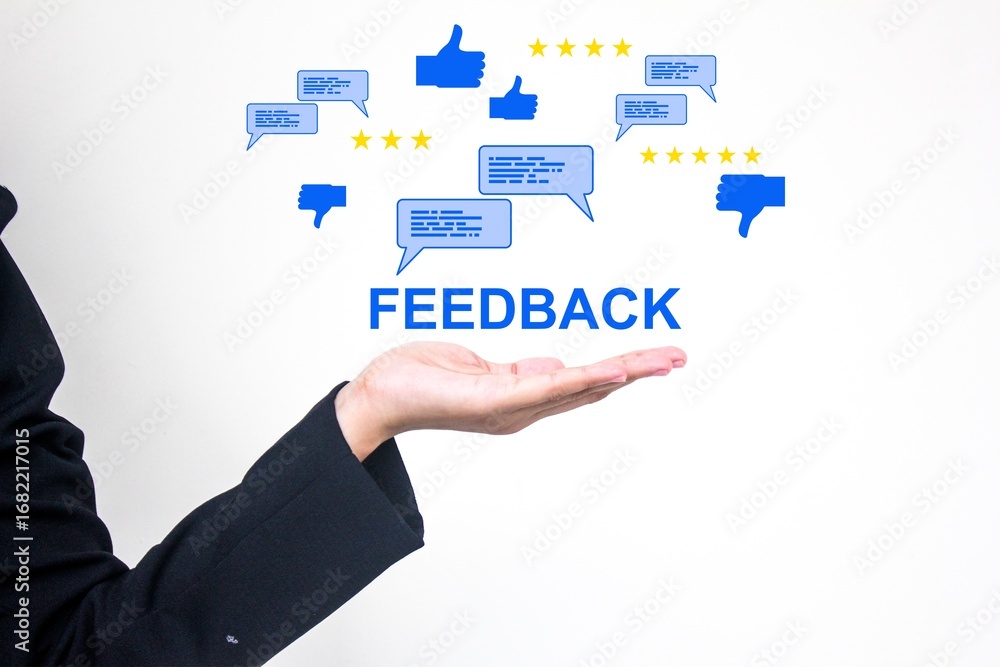 Poster feedback with customer comment for reviews, ratings, and customer satisfaction. useful for illustrat