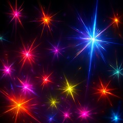 Vibrant abstract explosion of colorful starbursts, creating a dazzling festive celebration