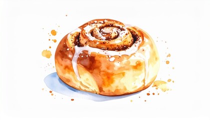 Fototapeta premium Watercolor Cinnamon Roll Delight: A Sweet Treat Illustration for Food Lovers