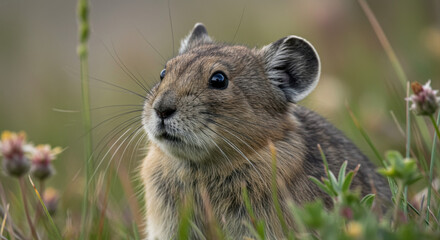 Pikas in natural meadow setting