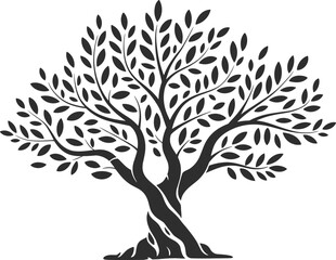 Beautiful leafy tree silhouette, artistic nature illustration, decorative branches and leaves, abstract botanical design, organic growth, vector isolated plant artwork