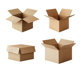 Four open cardboard boxes in various angles