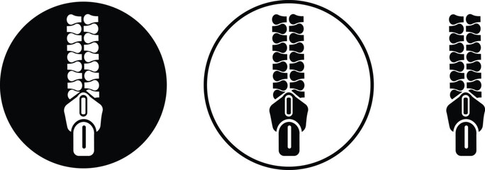 Zipper icon set collection group, zip fastener symbol illustration design vector graphic template pack bundle, clothing garment apparel black flat minimal line style outline contour element