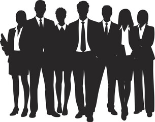 Silhouette of business team standing together, corporate group of men and women, teamwork, leadership, unity, success, professional people illustration