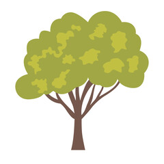 2d illustration leafy green tree with yellow crown shade and brown trunk isolated on white background, perfect for park, garden, eco design, and forest.

