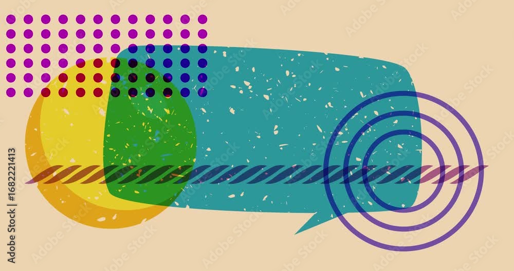 Aufkleber risograph speech bubble with geometric shapes animation. moving object in trendy riso graph design v