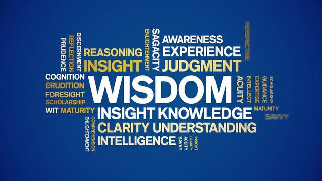 Wisdom animated word cloud-text design animation tag kinetic typography seamless loop.