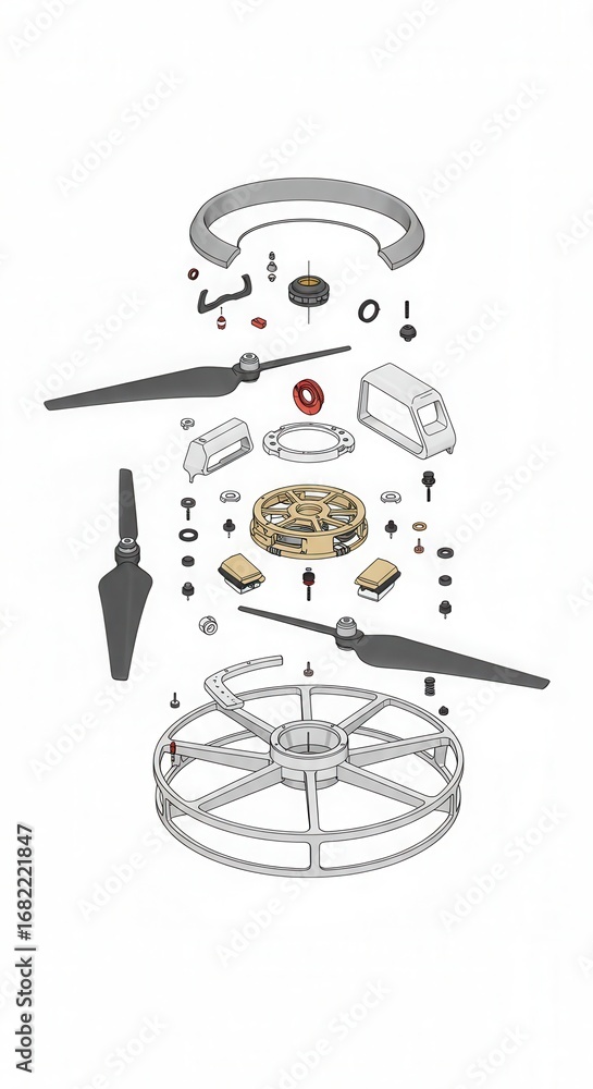 Poster Exploded view showcasing the intricate components of a drone, highlighting its mechanical design.