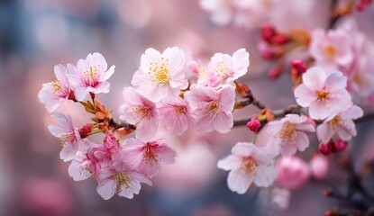 Fototapeta premium Close-up of delicate pink cherry blossoms