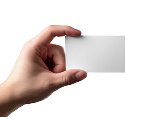 Obraz premium A hand holds a blank white business card against a black background