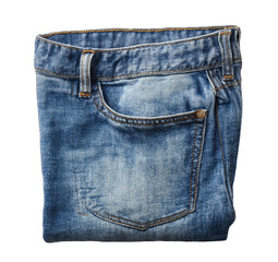 Folded light blue jeans, back pocket detail
