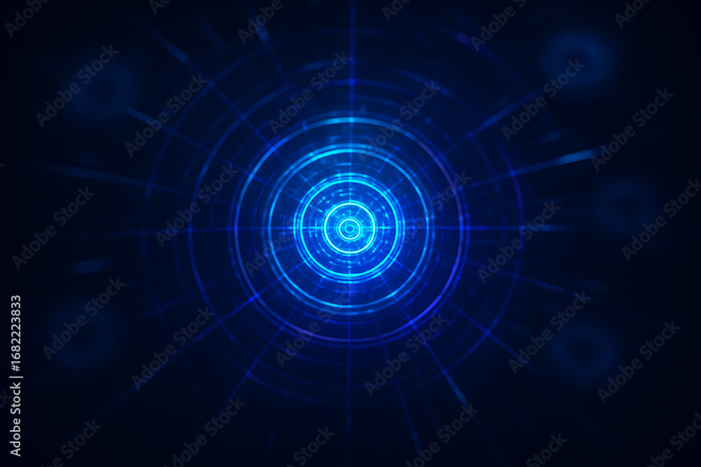 Poster a hypnotic blue tunnel of concentric glowing circles and lines draws the viewer in, representing dat