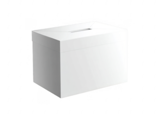 Plain white cardboard ballot box with a slot on top isolated on a white background