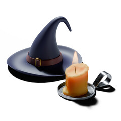 Witch hat and Candle on teacup Candle Holder, transparency on background.