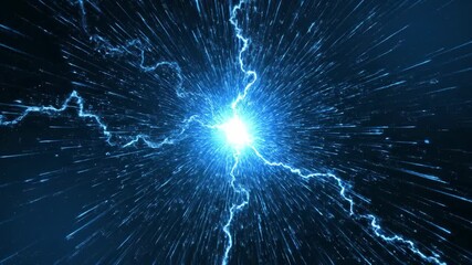 Abstract depiction of a powerful blue energy burst or explosion in space.