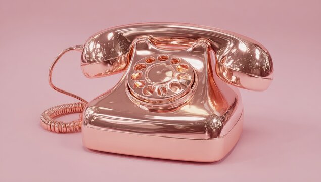 Rose gold rotary phone on pink background (6)