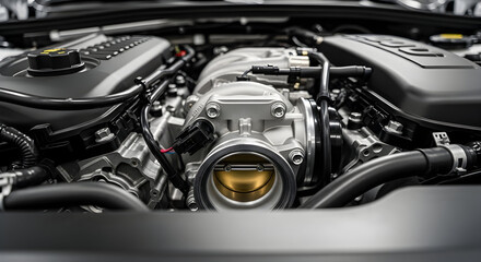 Obraz premium Powerful V8 automotive engine with precision machinery