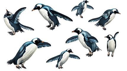 Fototapeta premium set of penguin ornaments graphics in 3d clipart on white background