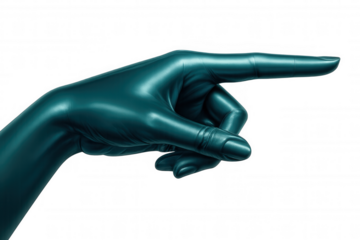 Turquoise hand pointing with index finger isolated on transparent background, ideal for graphic projects