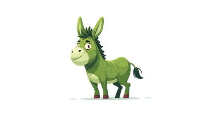 Obraz premium Cartoon green donkey, cheerful expression, simple style