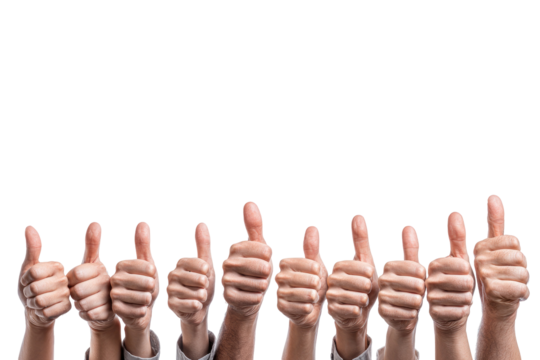 Many hands showing thumbs up gesture