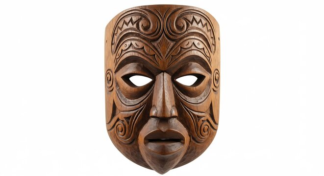 Handgeschnitzte Holzmaske zeigt detailreiche Maori Kunst warme Lichtgebung. AI Generated