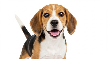 Fr�hlicher Beagle Welpe blickt freundlich vor hellem Hintergrund. AI Generated