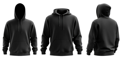 Three-view mockup of a black hoodie (1)