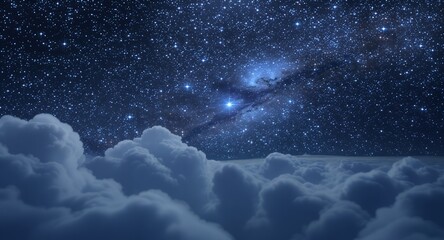 Starry Night Sky Above Cloudscape Dreamlike Celestial Background for Design Projects