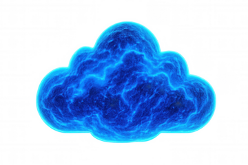 Glowing blue cloud computing symbol isolated on transparent background, ideal for technology and network concepts