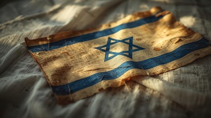 Weathered Israel Flag with Traditional Design