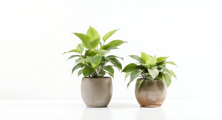 Obraz premium Two potted plants with green leaves on a white background