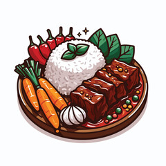 Stylized Illustration of Delicious Looking Asado Dish Served on Plate
