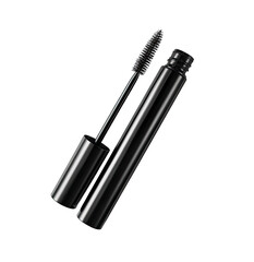 Black mascara tube, open, showing wand