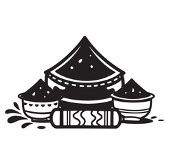 Fototapeta premium Black and white illustration of elements associated with the indian holi festival