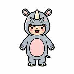 Naklejka premium Cute Cartoon Child in Rhino Costume.