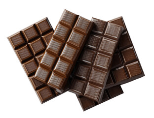 Obraz premium Several dark chocolate bars stacked, showing square sections