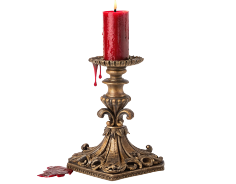 Elegant vintage candle holder with red wax candle melting for ambient home decor photography use