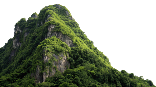 Lush green mountain peak isolated on black background for nature inspired design and creativity